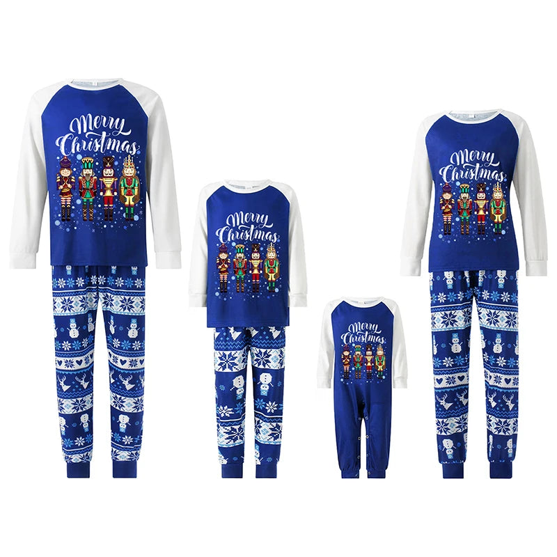 Max Family Matching Christmas Pajama Set Nutcracker Print Raglan Sleeve Tops Elastic Waist Pants Fall Winter Family Xmas Sleepwear