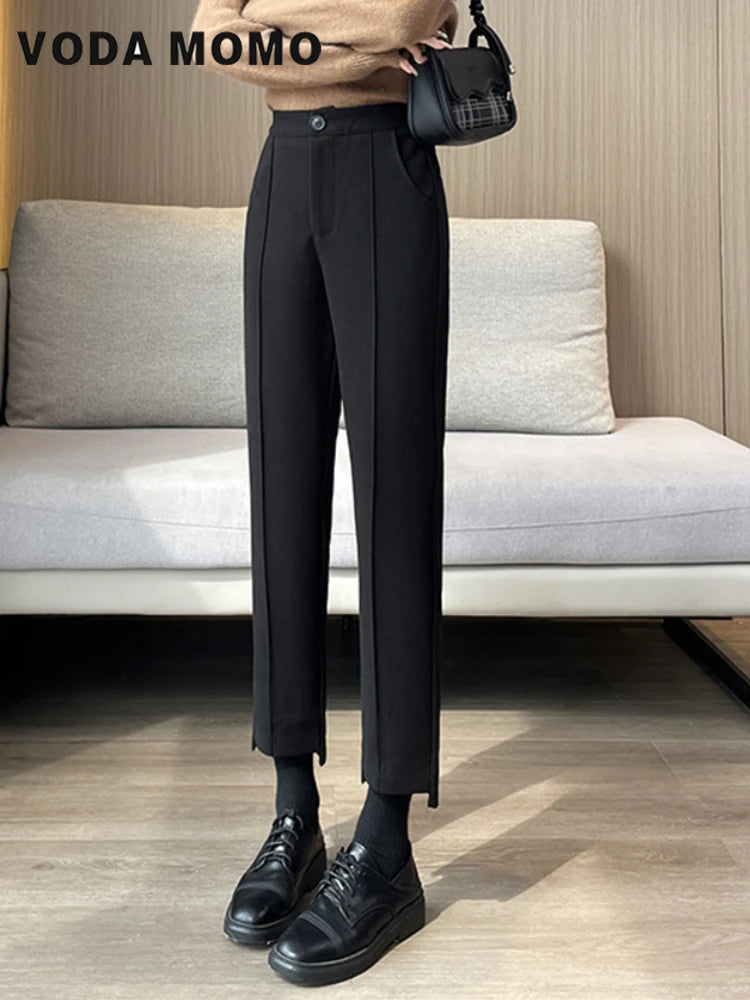 Maxy Korean New Casual Harun Loose Slim Thickened Smoke Pipe Suit Pants Wool Pants Autumn Winter Pants Commuting style Versatile