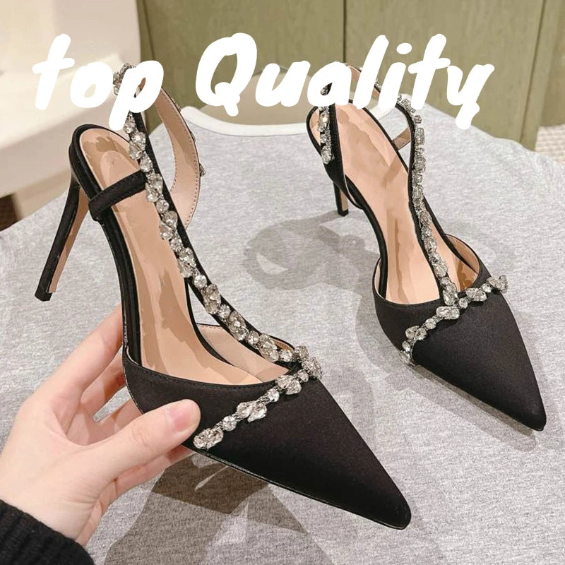 Visco Woman High-heeled Shoes Women Thin High Heels Sandals Rhinestone Chain Decor Fashion Sandalias Summer Party Dress Shoes