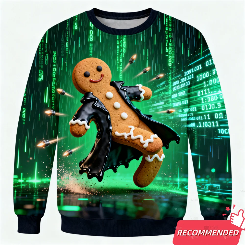 Maxy Funny Gingerbread Man Ugly Christmas Sweater Cartoon Anime Women Men Pullover Y2k Top New Fashion Xmas Sweatshirt Tracksuit