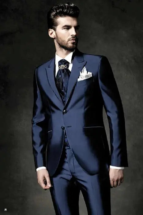 Maxy Luxury Men Suits Fashion Casual Custom Made Set Peak Lapel Wedding Groom High Quality Blazer Slim Fit Jacket+Pants+Vest