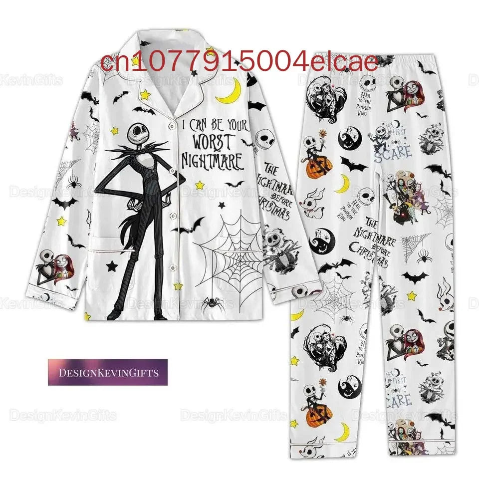 The Nightmare Before Christmas Jack Skellington Pajama Set Disney 3D Printed Casual Men's Women's Long Sleeve Shirt Pajama Set