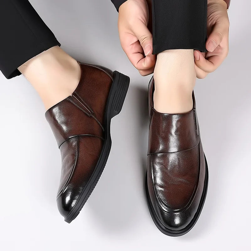 Visco Men's shoes autumn new style men's British business casual leather shoes trend four seasons pointed loafers