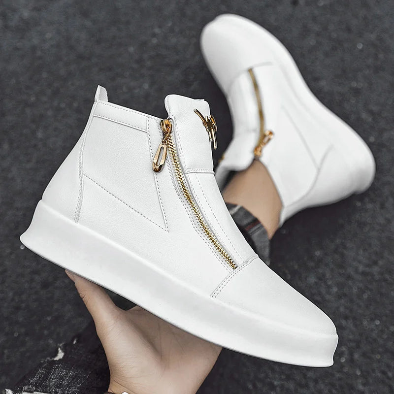 Maxy Fashion High Top Leather Casual Sneaker Men Black Platform Sneakers  Designer Superstar Shoes Men Hip Hop Streetwear Shoes