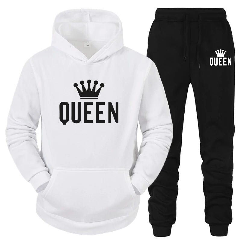 Maxy Hot Sale Couple Fashion Tracksuit King Queen Hoodies and Sweatpants High Quality Men Women Daily Casual Sports Jogging Suit