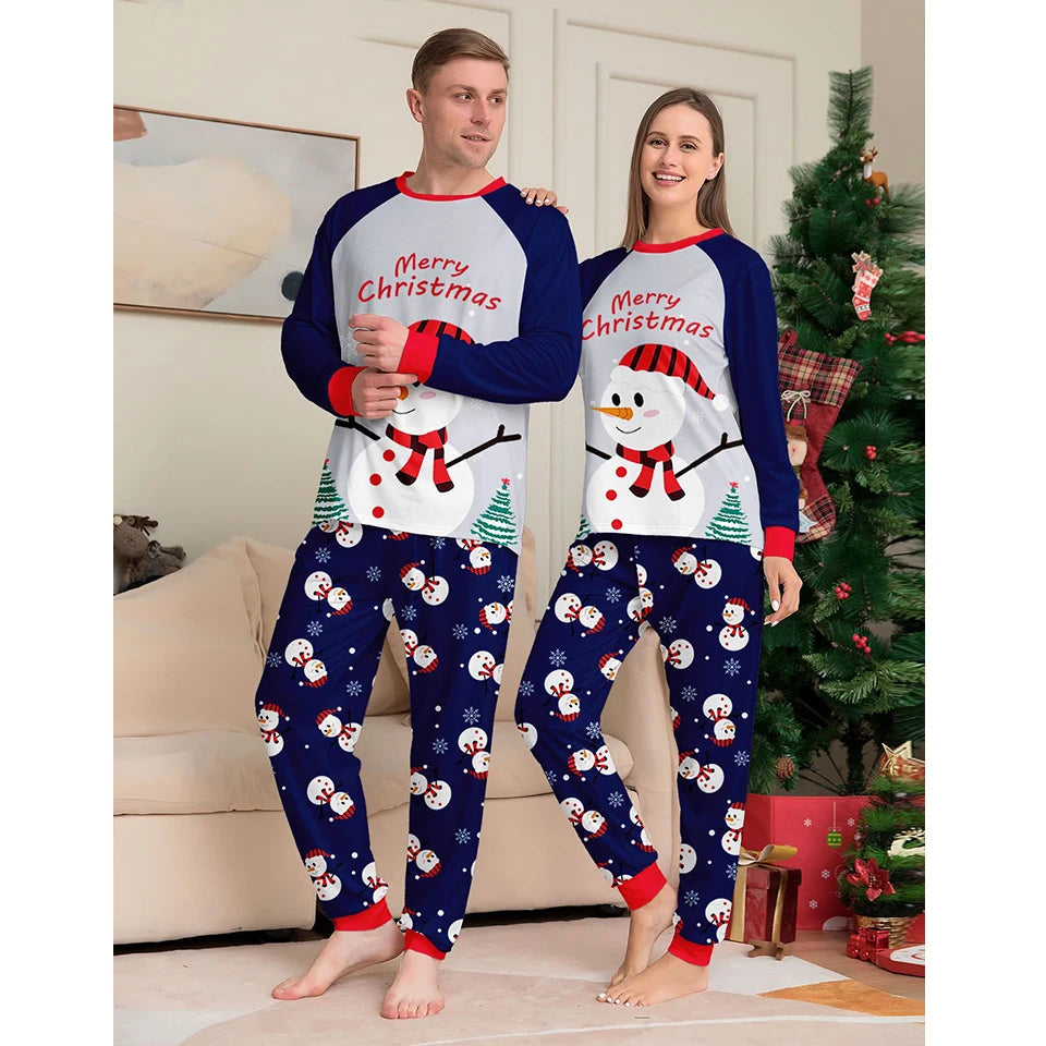 Maxy 2024 Snowman Letter Print Christmas Pajamas Mother-kids Boys Girls Baby Family Matching Sleepwear T Shirts Pants Pajama Set