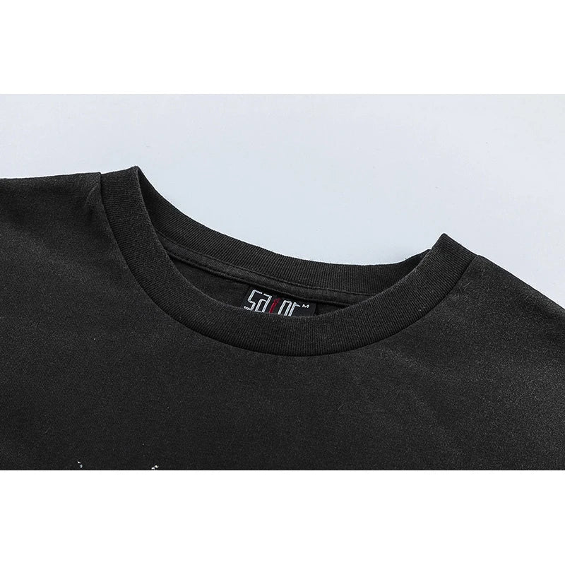 SAINT T Shirt Men Woman Summer Good Quality O-Neck Loose Letter Printing Dropped Shoulder Vintage Tops Tee