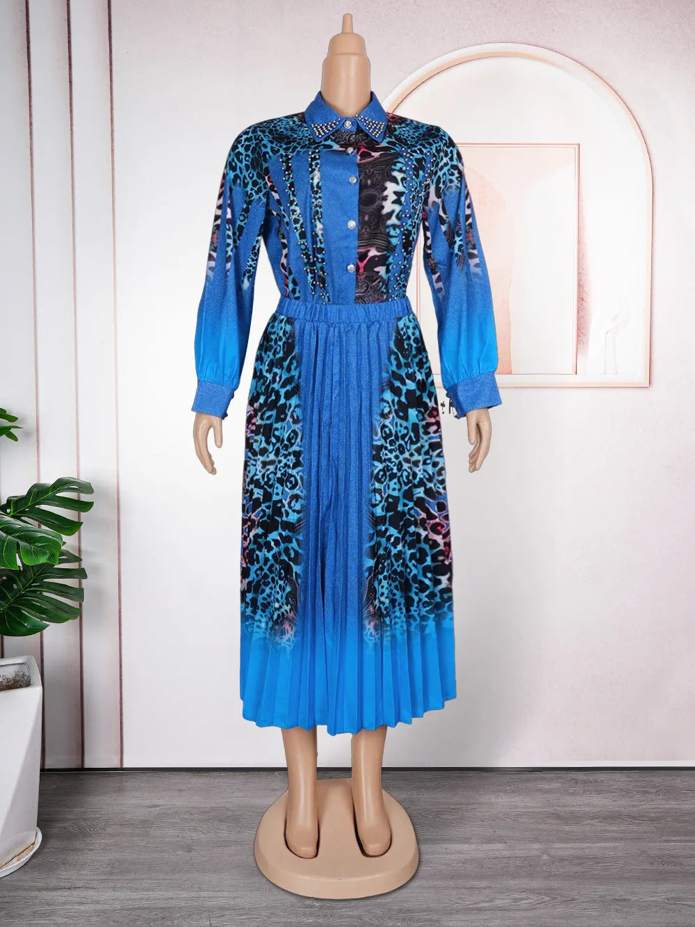 Maxy Party Evening Clothing for Women Autumn Jeans Shirt and Skirt Two Piece Set African Dashiki Print Outfits Ladies Gowns
