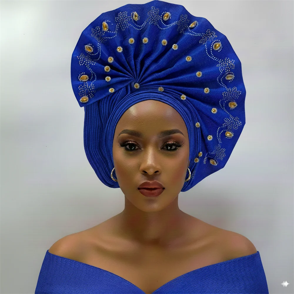 Maxy Head tie Gele Luxury Handmade African Gele Turban with Stones Women’s Head Wear for Party Wedding