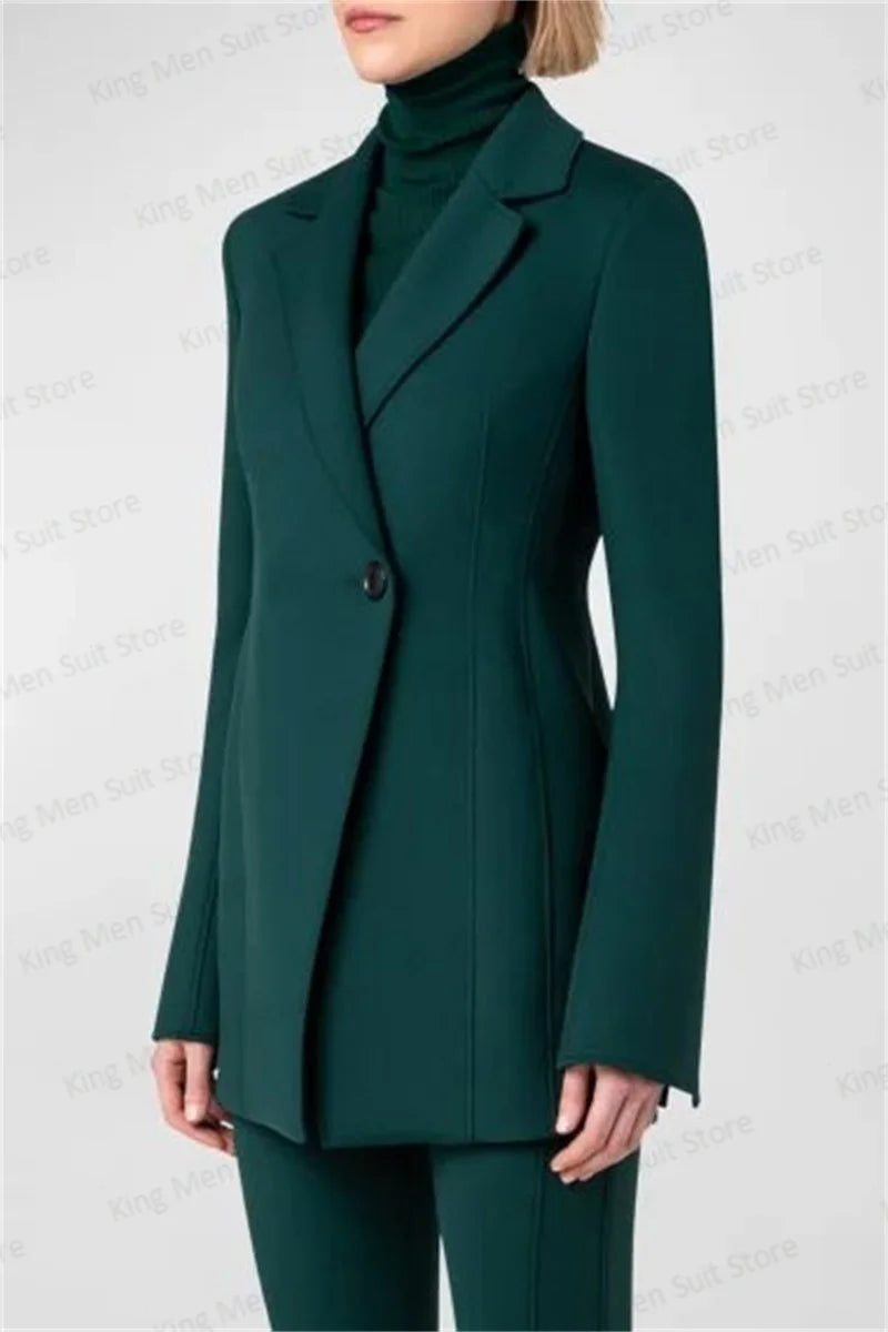 Babs Dark Green Women Suit Pants Set 2-Pieces Blazer+Trousers Wedding Tuxedos Prom Dress Formal Office Lady Cotton Jacket Tailored