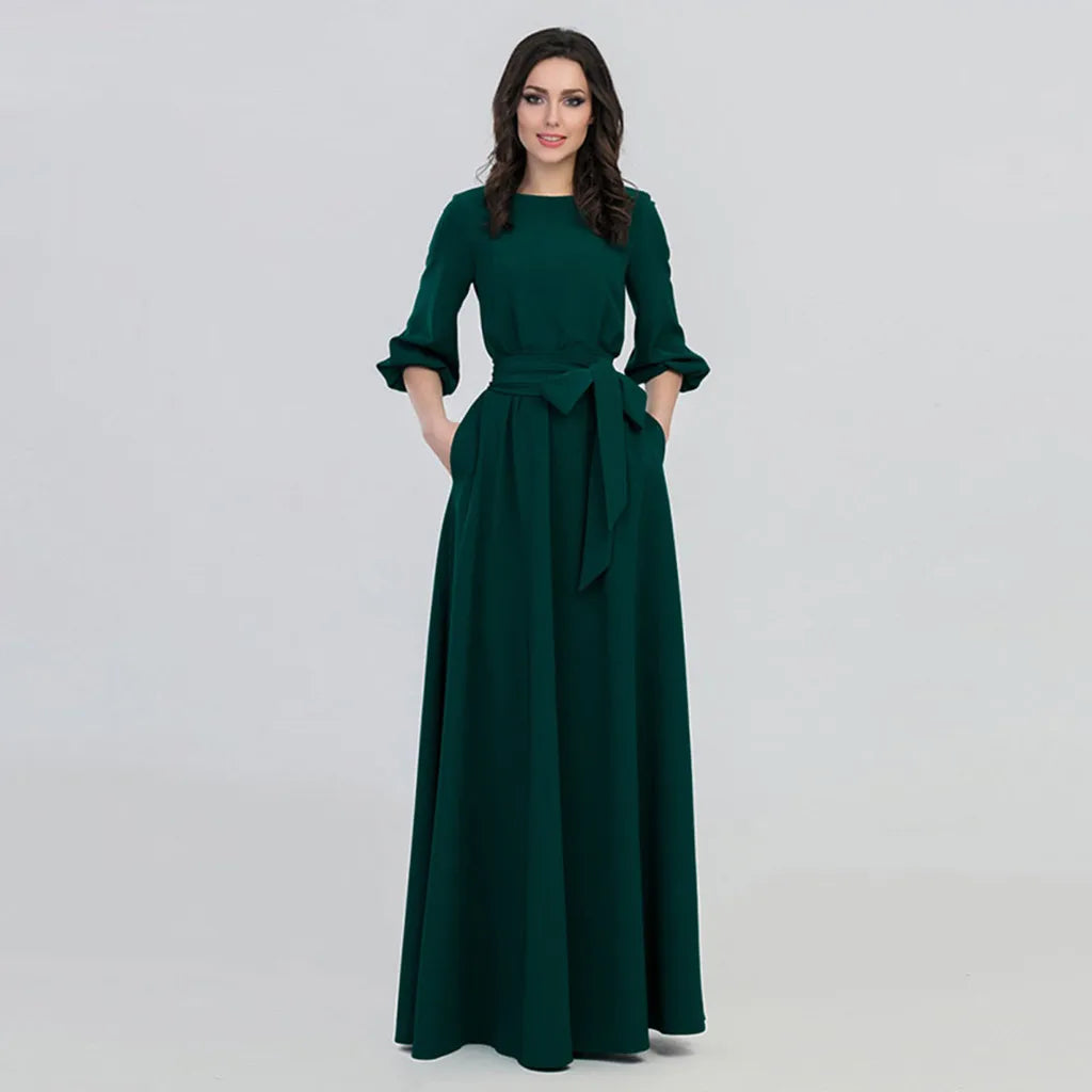 Maxy New Vintage Bandage Mercygrace Dress Women Lantern Sleeve Long Party Dresses Autumn Elegant Luxury Guest Wedding Evening dress