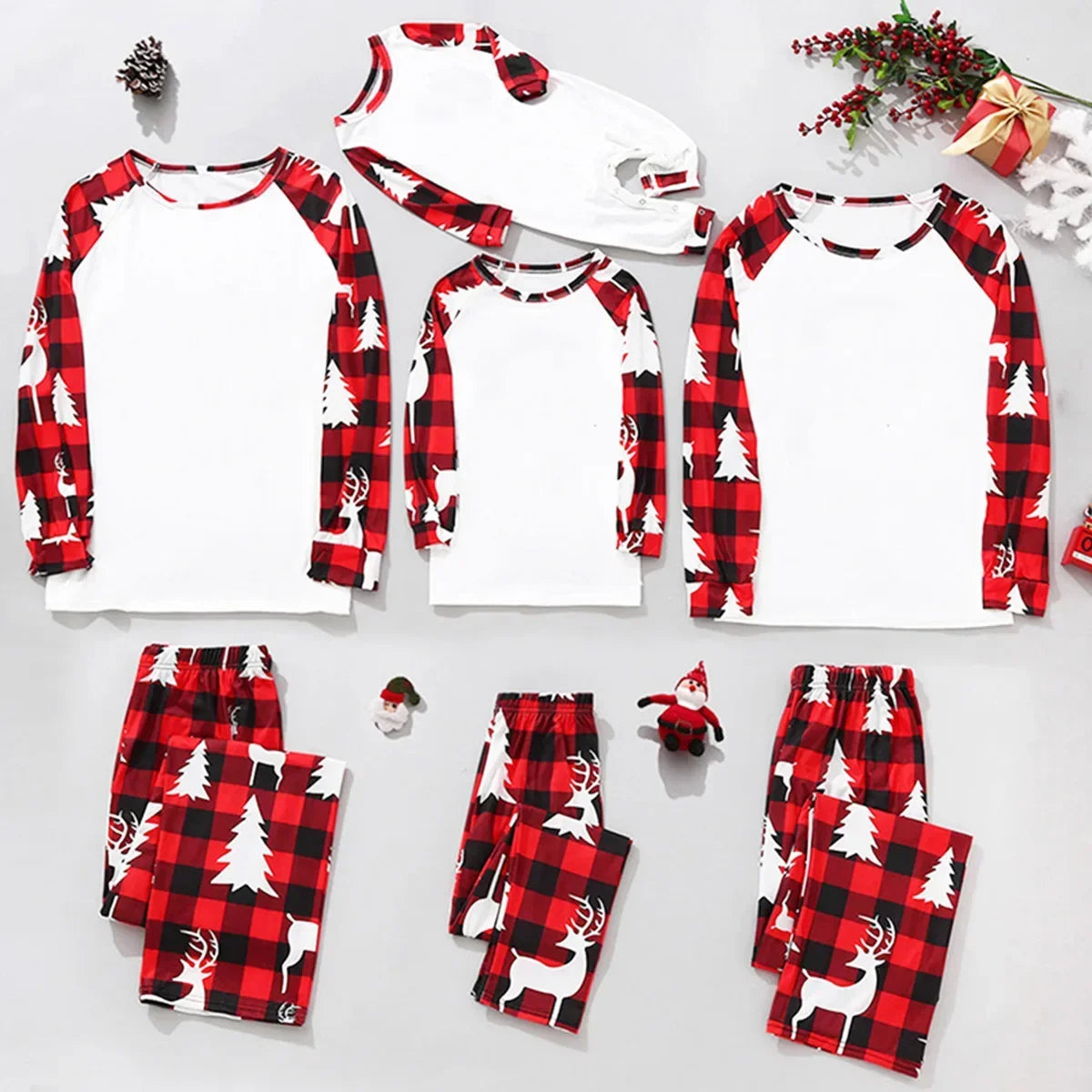 Maxy Christmas Family Look Sleepwear Mom Dad Xmas Family Matching Pajamas Santa Tree Patchwork Shirt Mother Daughter Matching Clothes