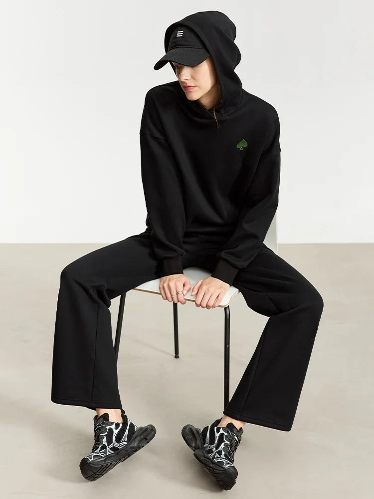 Maxy Minimalist Hoodies for Women 2024 Spring Warm Embroidery Loose Sweatshirt Casual Trousers Female Pant Separately