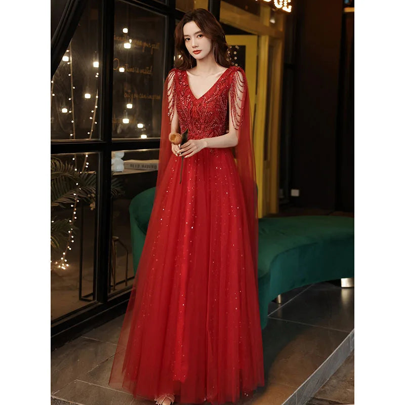 Maxy Summer Women's New Super Immortal Beaded Glitter Celebrity Long Style Banquet Evening Dress Fashion Art Exam Host Dress