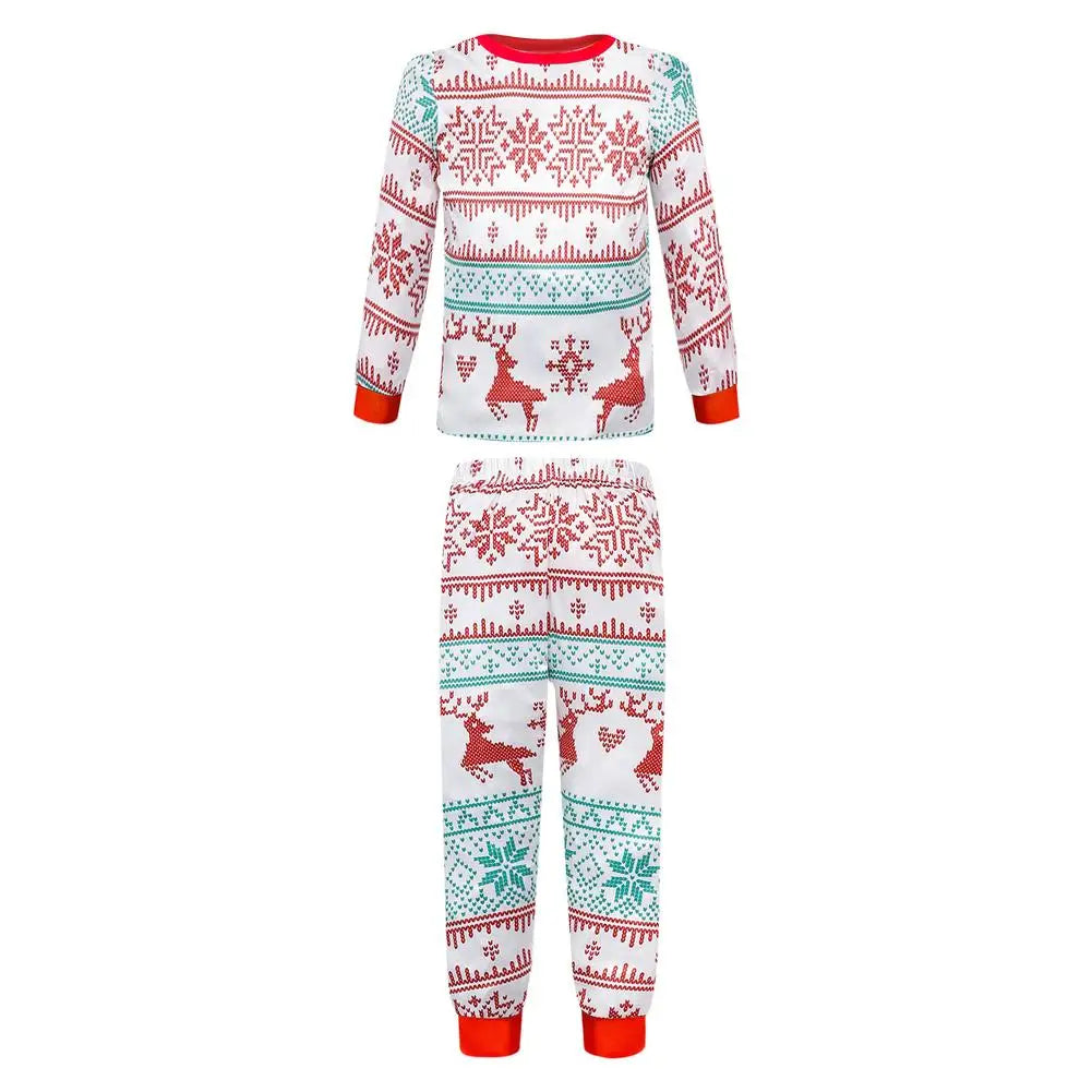 Family Christmas Pajamas Parent-child Outfit For Family Christmas Deer Reindeer Printed Long Sleeve Tee And Bottom Loungewear