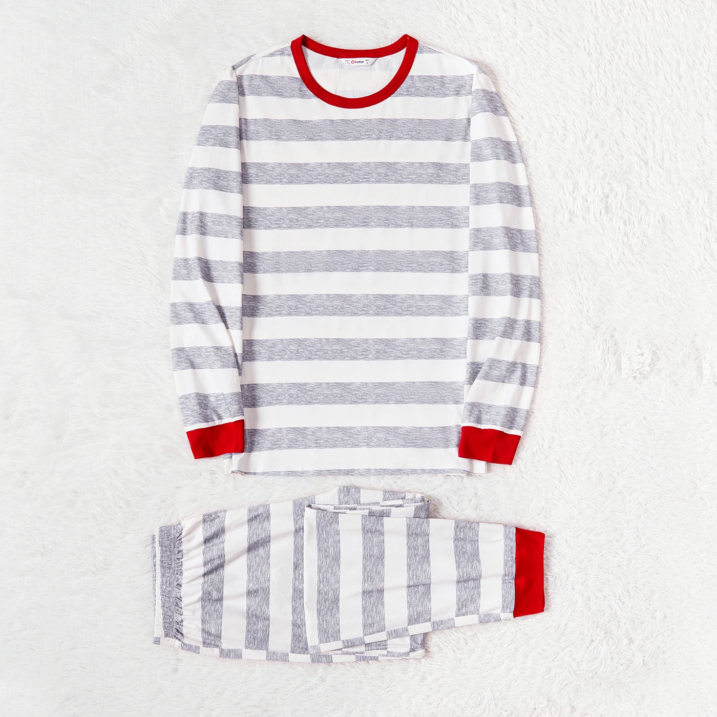 PatPat Christmas Family Matching Grey Striped Long-sleeve Naia™ Pajamas Sets (Flame Resistant)