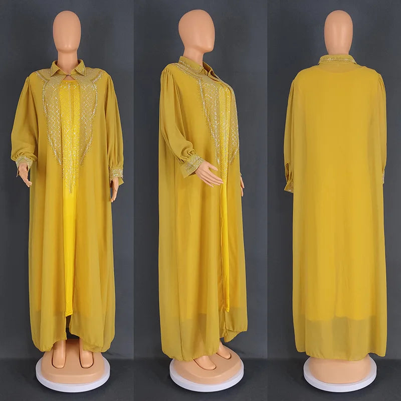 Maxy 2 Piece African Party Dresses for Luxury Diamonds Women Traditional Boubou Africa Clothing Muslim Abayas Robe Kaftan Turkey Gown