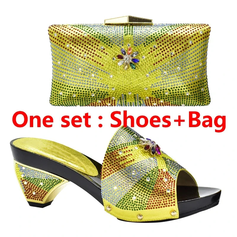 New Arrival Max Shoes and Bag Set Decorated with Rhinestone High Quality African Women Wedding Shoes and Bag Set Party Shoes