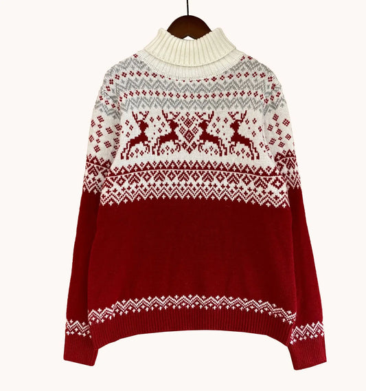 Maxy New Fashion Sweater Christmas Knitted Sweater Loose High Neck Long Sleeve Couple Christmas Sweater