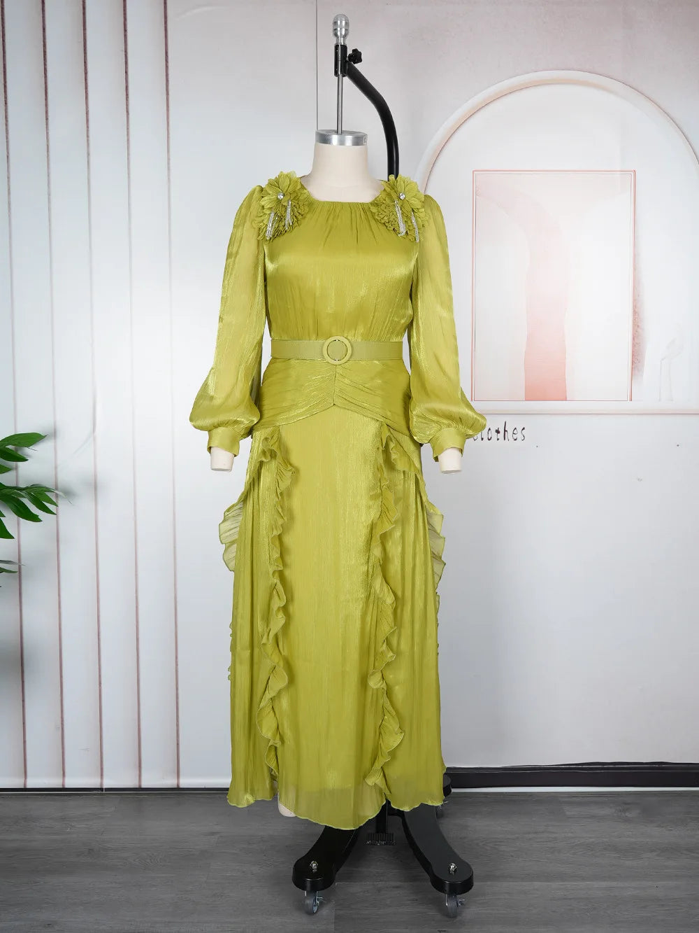 Maxy New Luxury Pleated Party Dress Round Neck Plus Size Dashiki Abaya Women Evening Dress