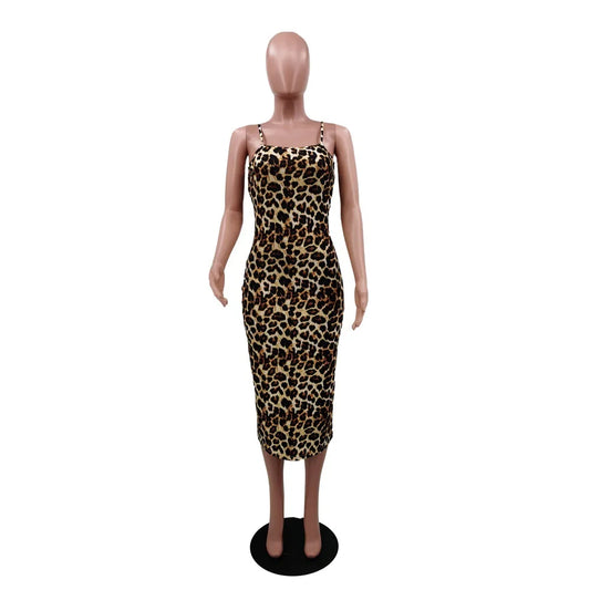 Print Leopard Two Piece Sets Turtleneck Puff Sleeve Tank Dress Hollow Women Outfits Party Evening Elegant Fashion Suits 2024