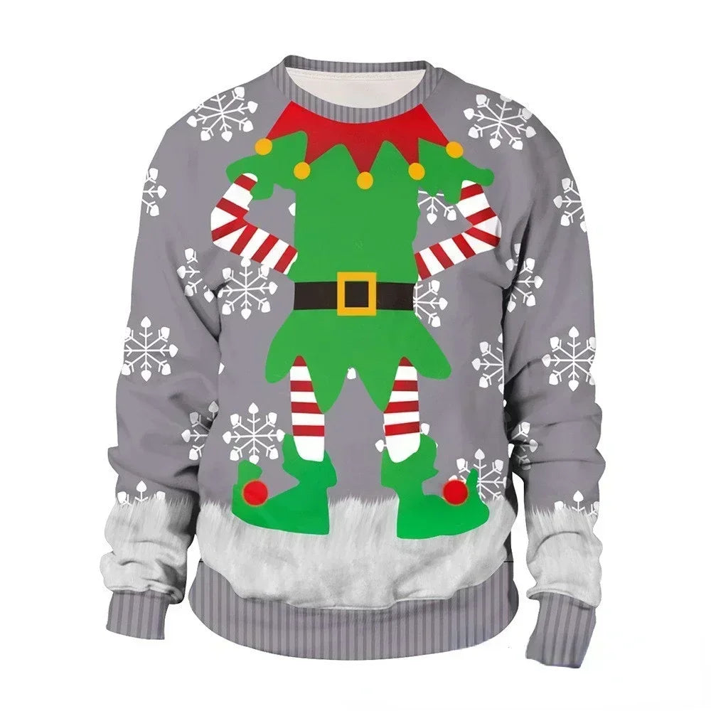 Christmas Pullovers Sweaters for Men Christmas Reindeer 3D Printed O-Neck Sweater Top Couple Clothing Holiday Party Sweatshirts