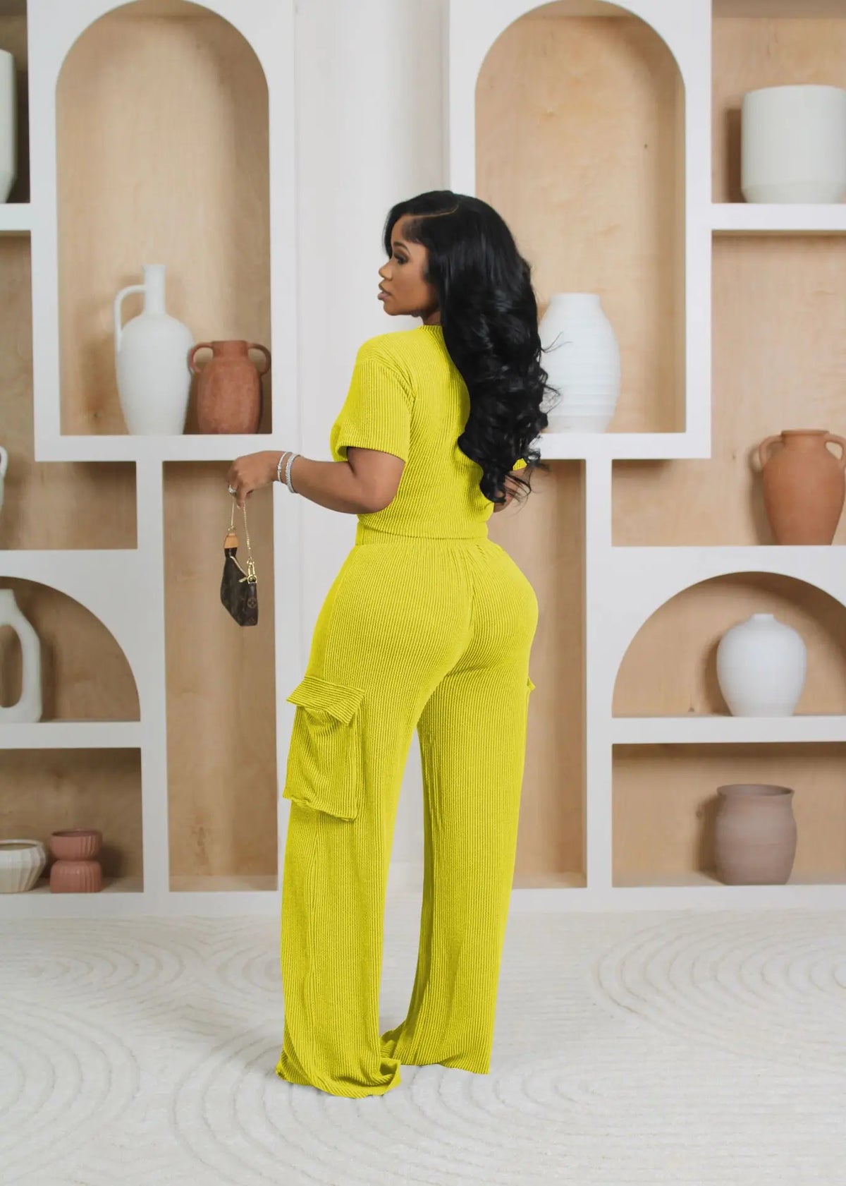 Maxy Casual Women's Suit Summer Short-Sleeved Crewneck Top And Wide-Leg Pant Outfits Solid Color Ladies Two-Piece Set