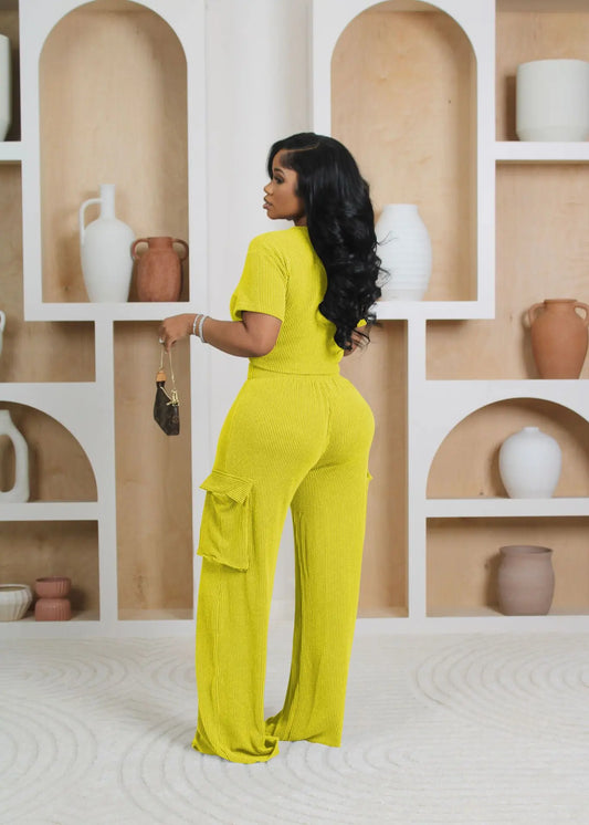 Maxy Casual Women's Suit Summer Short-Sleeved Crewneck Top And Wide-Leg Pant Outfits Solid Color Ladies Two-Piece Set
