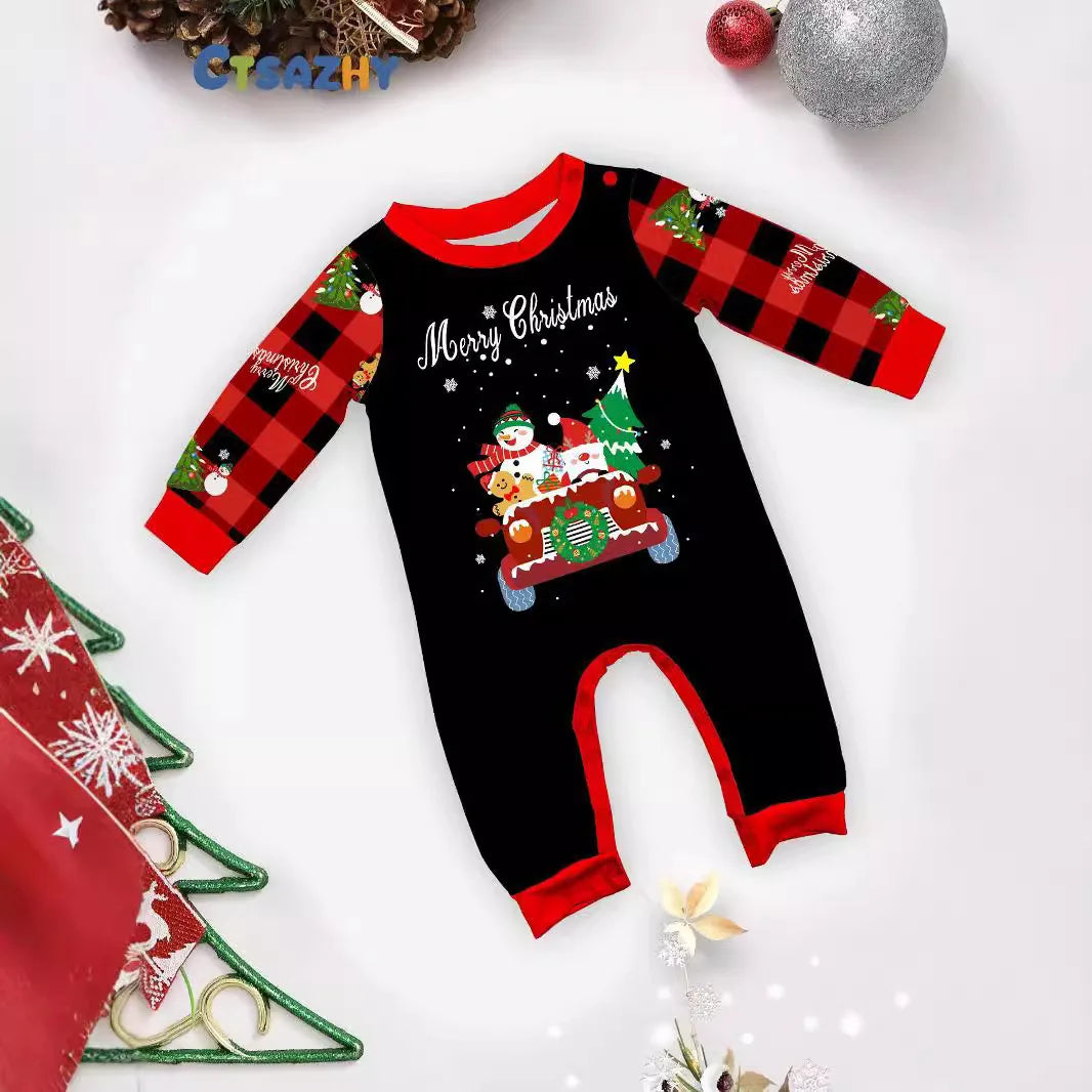 Christmas family suit New Year family suit Adult children family clothing Car snowman Christmas tree print home clothing pajamas