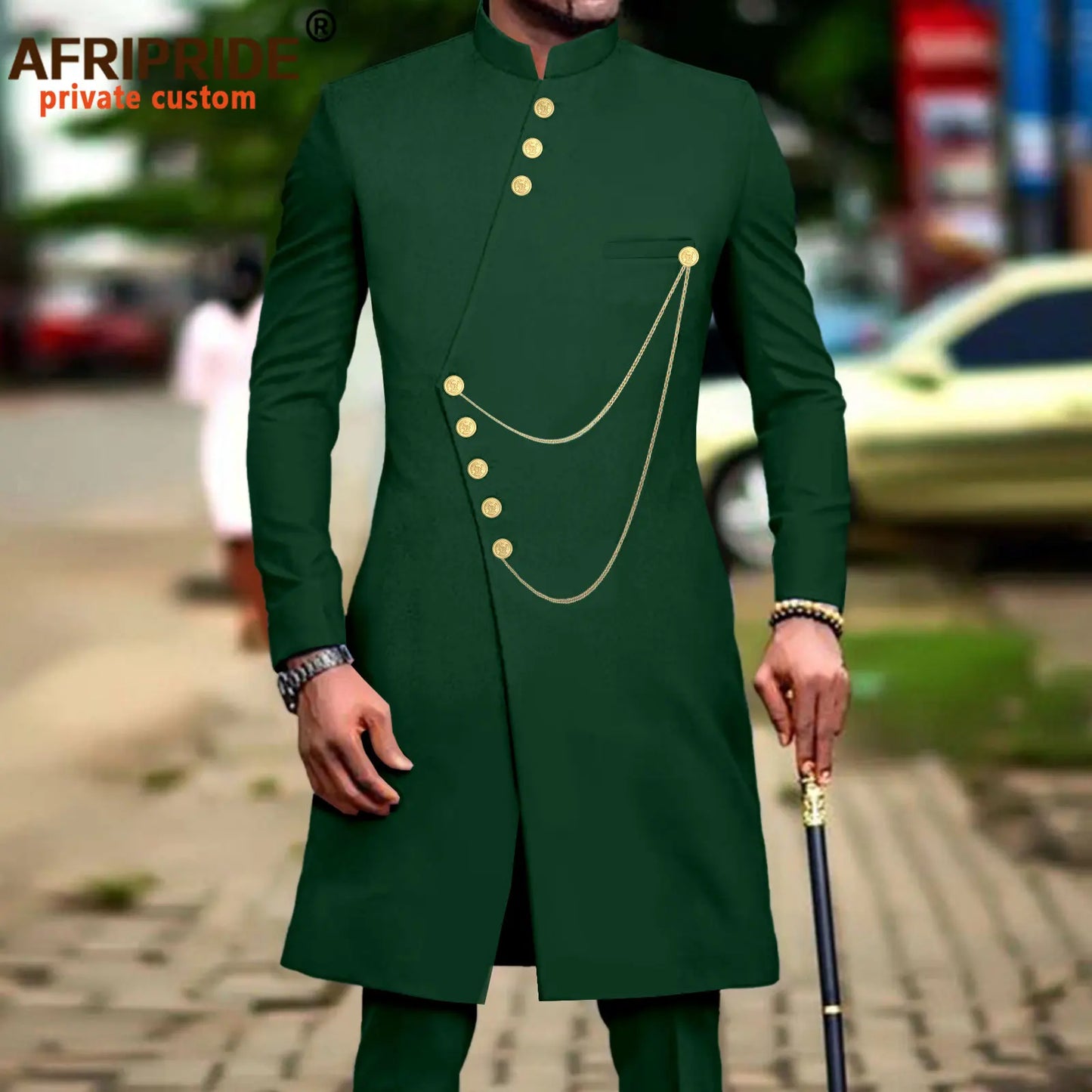Maxy Men`s Suit African Clothes Dashiki Single Breasted Long Jackets and Pants 2 Piece Set Slim Fit Formal Outfits Coats A2316014