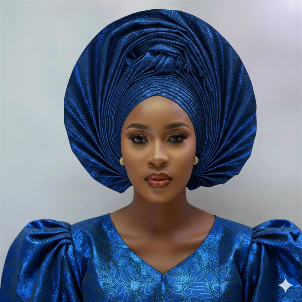 Maxy Head tie Luxury Gold Gele Aso Ebi Already Made Head tie Turban Cap Women's Head Wear