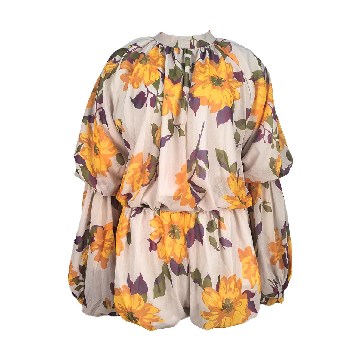 Maxy Women Floral Printed Lantern Long Sleeve Blouses Tops and Mini Skirt Suits Fall Beach Party Two Piece Set Outfits