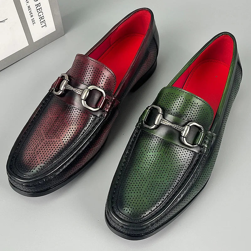 Maxy Men Dress Shoes Loafers Genuine Leather Shoes Business Wedding Party Shoes Men Slip On Casual Green Shoes Office Formal Shoes
