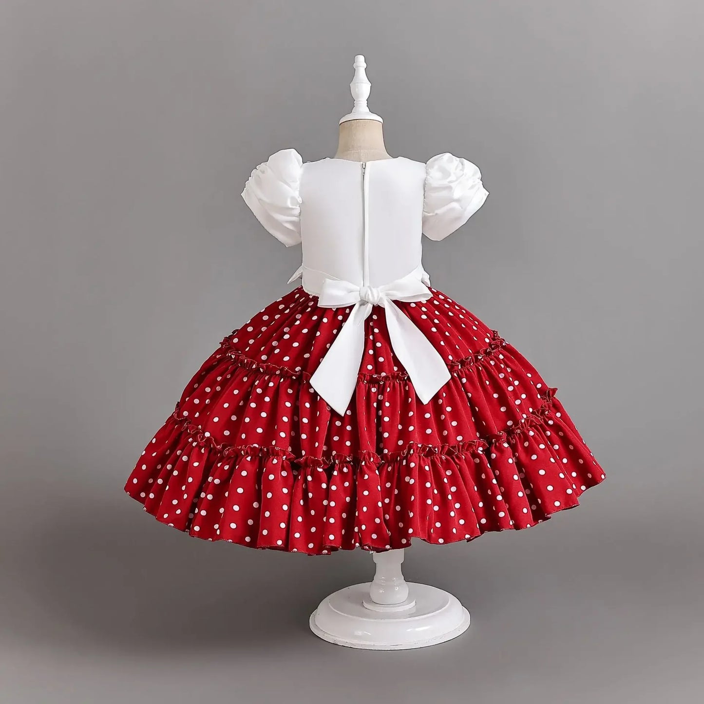 Amay Dot Printed Children Princess Dress Draped Bow Formal Ceremony Kids Party Dresses for Girl Pageant Birthday Gown 8 10 12 Years