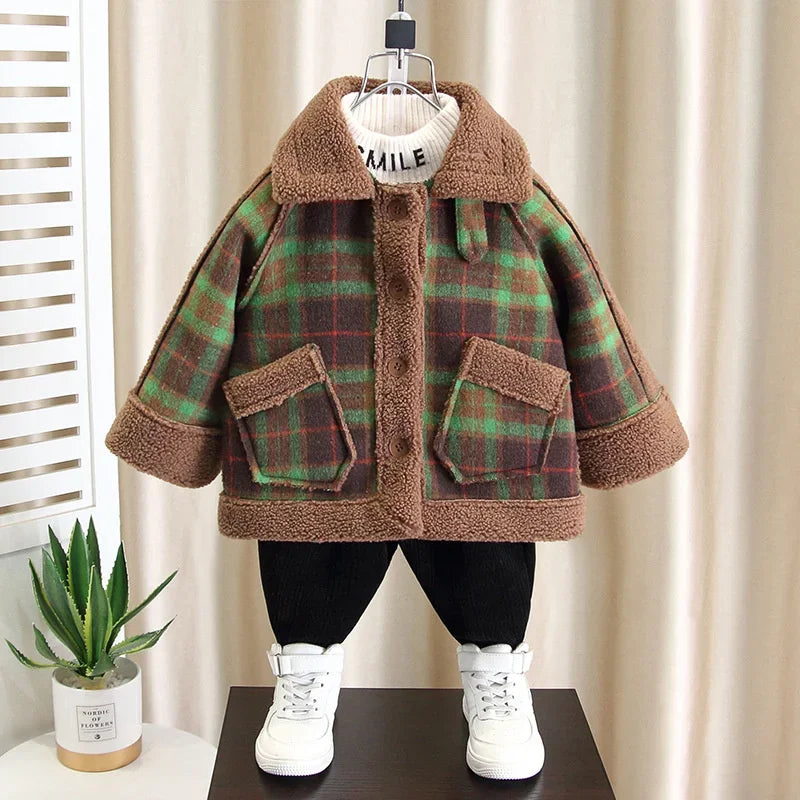 Visco Boys Woolen Coats Jackets Plus Thicken Perfect Warm Velvet Winter Autumn Cotton Sport Tracksuit Teenagers Children's Clothi