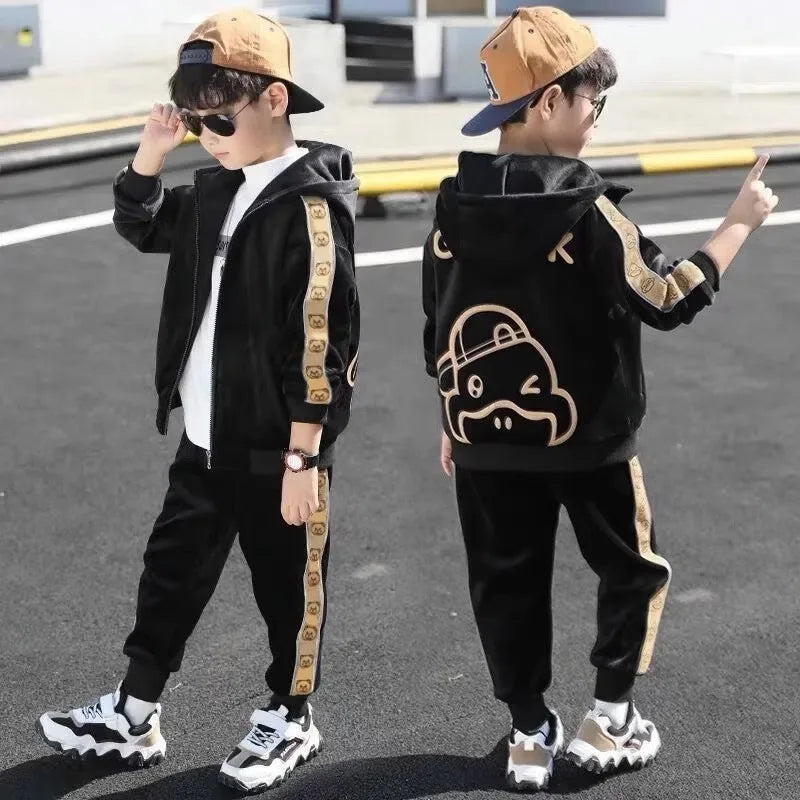 Maxy autumn winter Boy tracksuit Toddler Teenager warm Clothes velvet jacket zipper + Ankle-tied Pant Children set 8 10 12 year