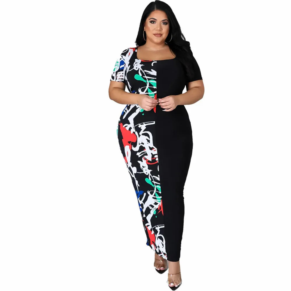 Wmstar Plus Size Dress 5xl Women Summer Clothes Patchwork Loose Casual Elegant Maxi Dress Party New StyleWholesale Dropshipping