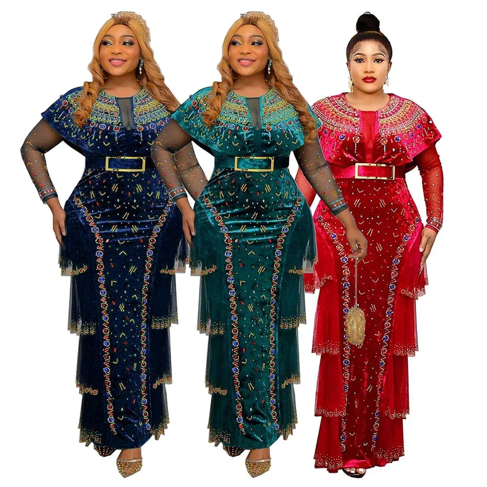 Amay Wedding Party Dresses Women Plus Size Evening Gown Dashiki Velvet Maxy Dress Turkey Wears Robe Africaine Femme Boubou