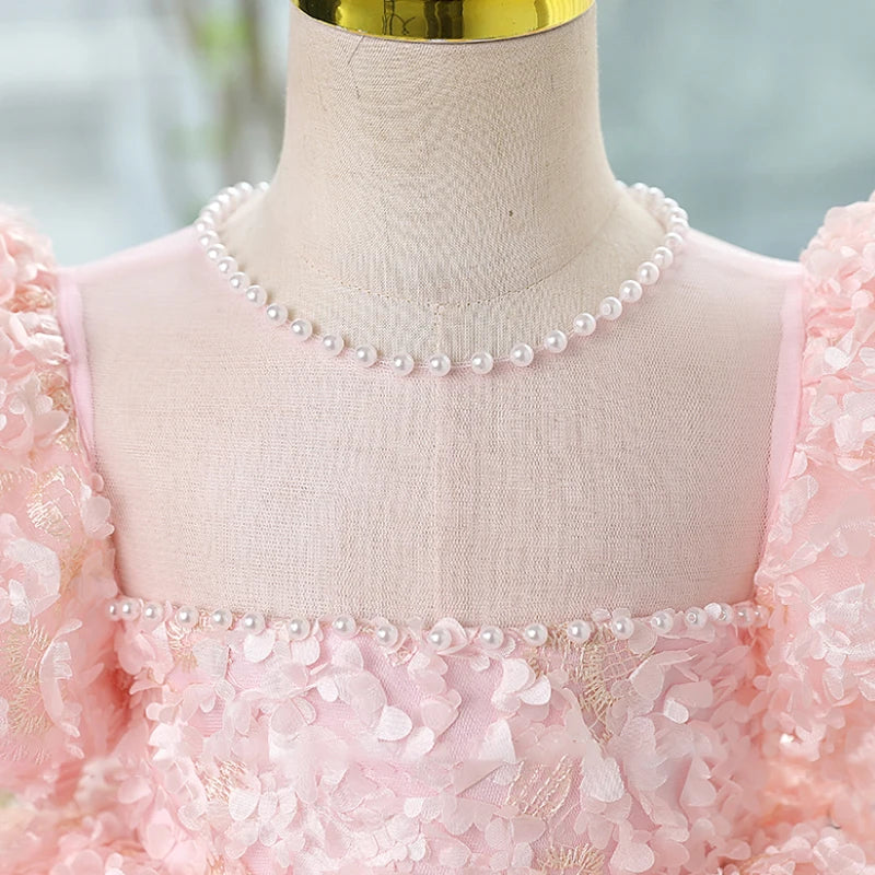 Maxy Child Pageant Luxury Evening Ball Gown Birthday Party Dress for Girls with Pearls and Lace Weddings Parties Kids Formal Dresses