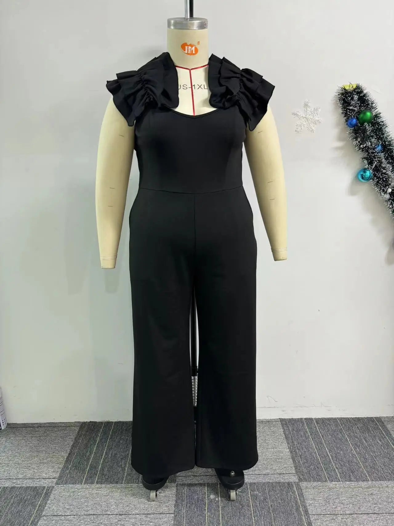 Plus Size 5XL Mercygrace Lace Elastic Slim Fit Wide Leg Jumpsuit Urban Fashion Party Elegant Solid Color Women's Clothing
