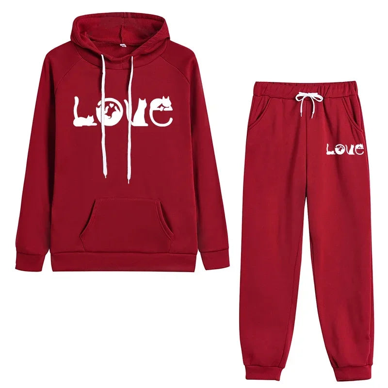 Maxy Womens Tracksuit Outfits Fashion Casual Printing Hooded Sweatshirt Suit High Quality Ladies Daily Jogging Sports Woman Pants Set