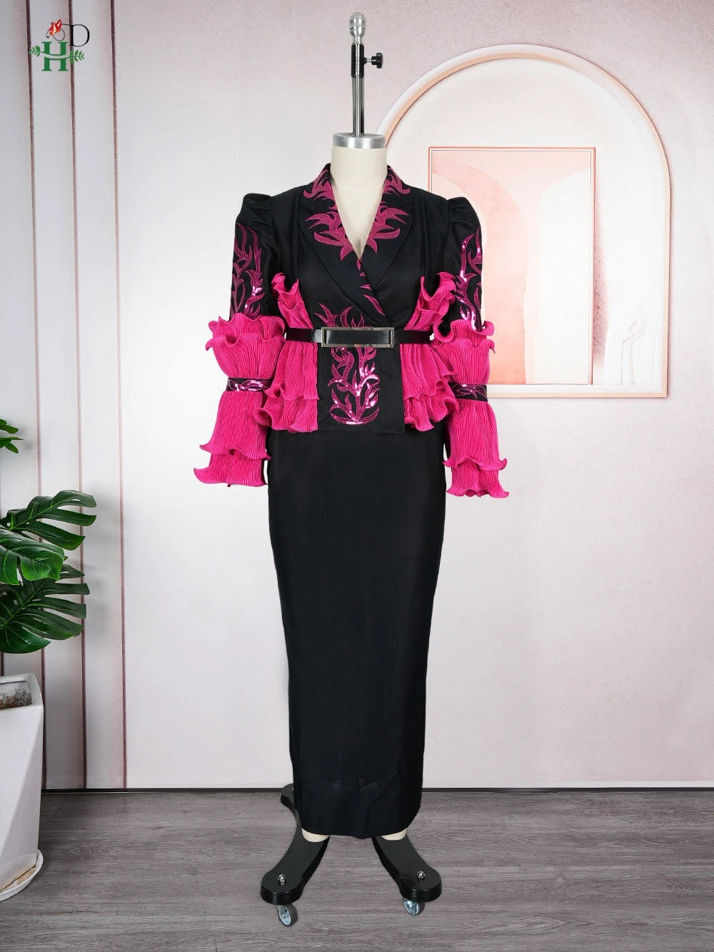 Maxy Dresses for Woman Turkey Dress Ruffled Sleeves Floral Embroidery Wedding Party Dress Plus Size Luxury Clothing