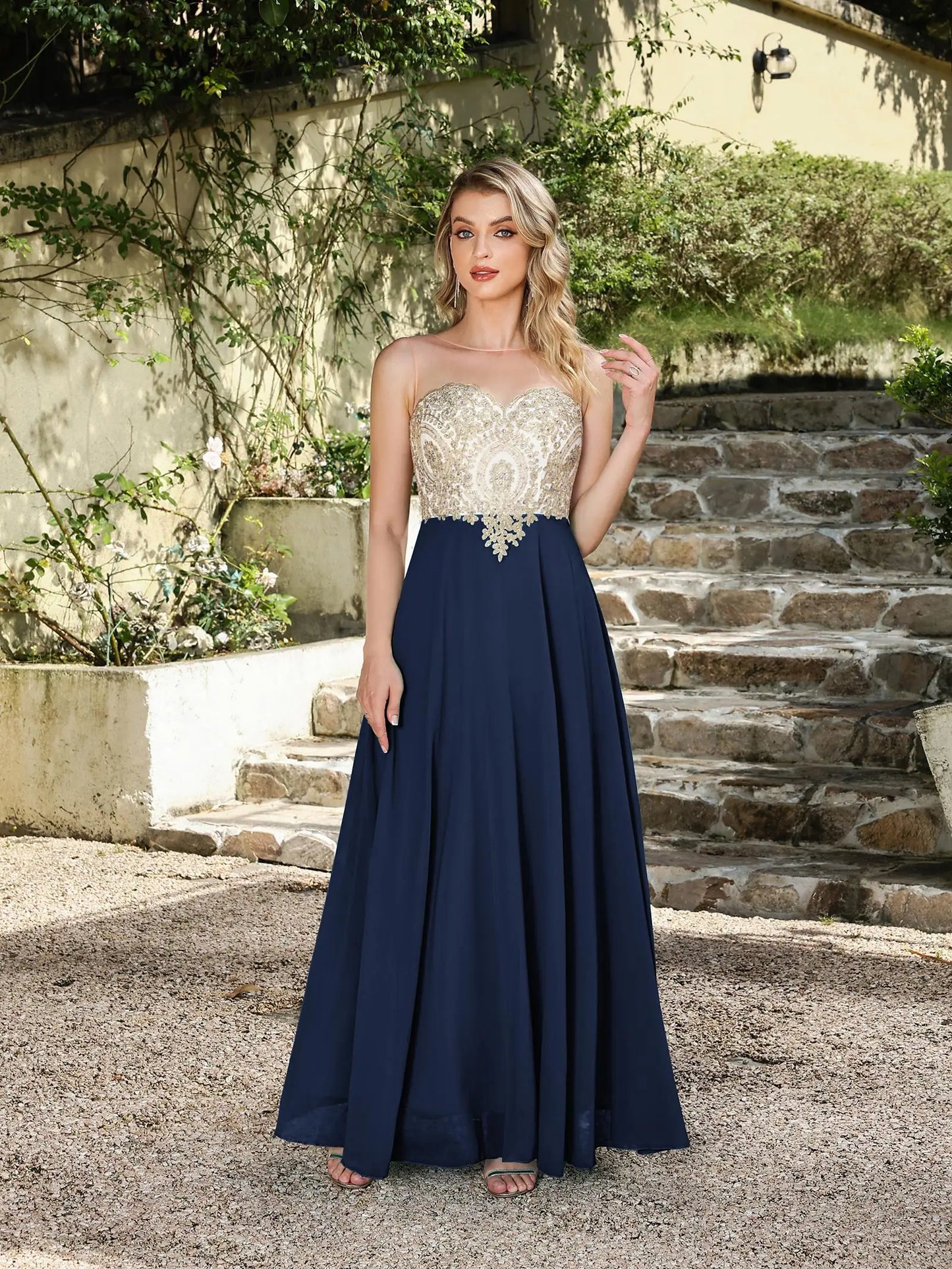 Maxy BABYONLINE Wedding Party Dress Long Lace Chiffon Evening Dresses Illusion A-line Sweetheart Beaded Elegant Formal Prom Gowns