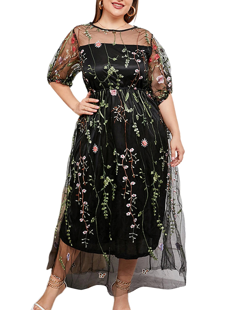 Maxy Women s Lace Dress Off Shoulder Floral Embroidered Short Sleeve V Neck Plus Size Evening Party Elegant Gown