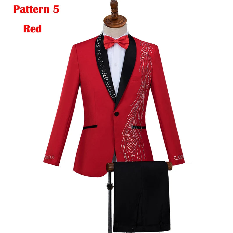Amay Royal Blue Sequin Embroidery Suit Men Wedding Groom Tuxedo Suits Pants Mens One Button Peak Lapel Stage Costume Traje Hombre 2XL