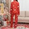 Maxy Fashion Women Christmas Pajama Sets Snowman Santa Print Long Sleeve Button Shirts+Long Pants Xmas Sleepwear Nightwear