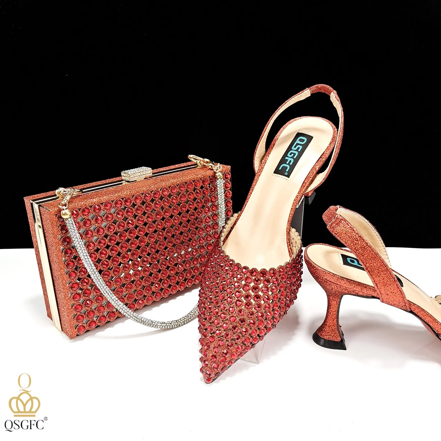New Maxy Design Simple and Elegant Colorful Rhinestones Rainbow Color Women's Shoes and Party Wedding Bags