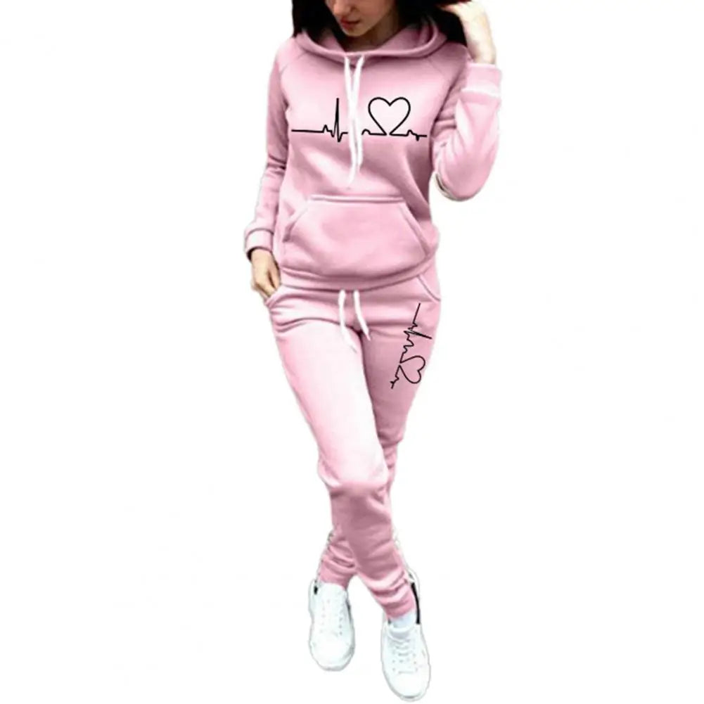 Maxy Women Sports Suit Pullover Elastic Waist Two-piece Set Soft Solid Color Lady Hoodie Suit Lady Tracksuit Wear Resistant