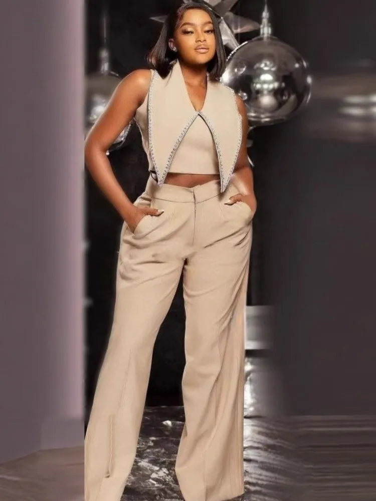 Maxy 2 Piece Set African Clothes for Women Tops and Wide Legs Pants Suits 2025 Spring Summer New Casual African Clothing Outfits Sets