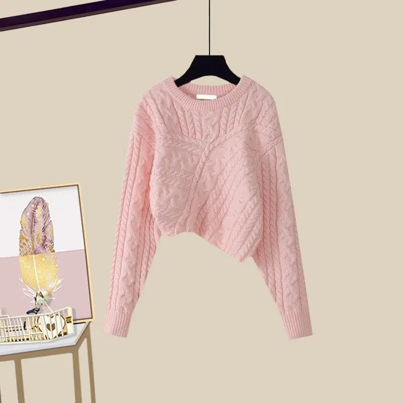 Maxy New Winter Creative Asymmetric Thickened Knit Sweater Pullover Slim Sling Dress Two-piece Elegant Women's Skirt Set Outfit